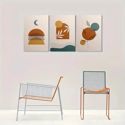 3pcs Abstract Geometric Earthy Tones Metal Print Ready to Hang Art - Bella Home Decor