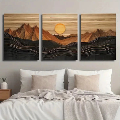3pcs Abstract Sunset Mountain Landscape Perfect Wall Art Set Canvas Framed 40x60cm - High Quality Print 100% Australian Made Wall Canvas Ready to Hang