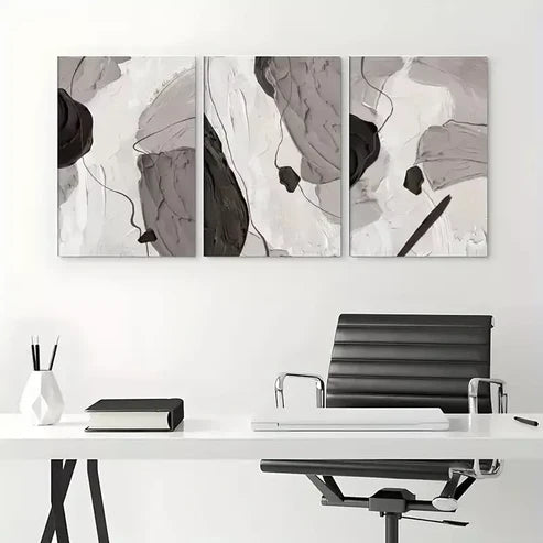 3pcs Splotches Of Black And White Art Set Canvas Unframed - High Quality Print 100% Australian Made Wall Canvas