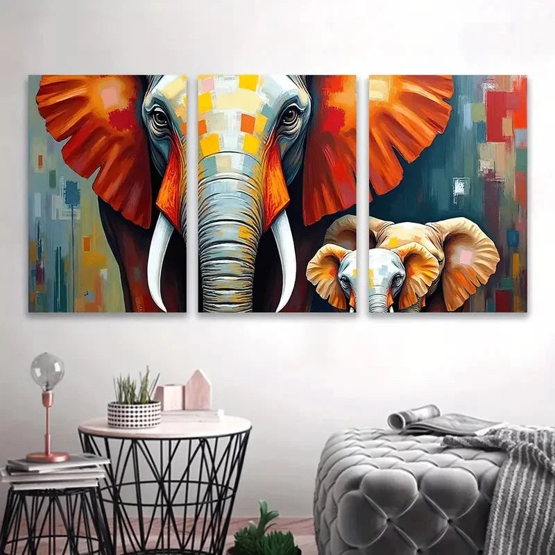 3pcs Abstract Elephant Mother And Calf Painting Wall Art Set Canvas Framed 40x60cm - High Quality Print 100% Australian Made Wall Canvas Ready to Hang - Bella Home Decor