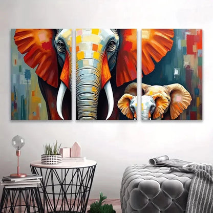 3pcs Abstract Elephant Mother And Calf Painting Wall Art Set Canvas Framed 40x60cm - High Quality Print 100% Australian Made Wall Canvas Ready to Hang - Bella Home Decor