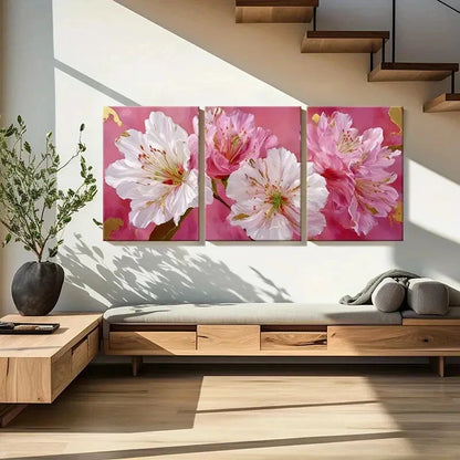 3pcs Elegant Floral Art Pink White Flowers Metal Print Ready to Hang Art - Bella Home Decor