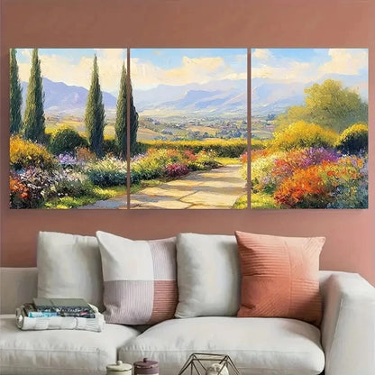 3pcs Tuscan Countryside Colorful Flowers Design Metal Print Ready to Hang Art - Bella Home Decor