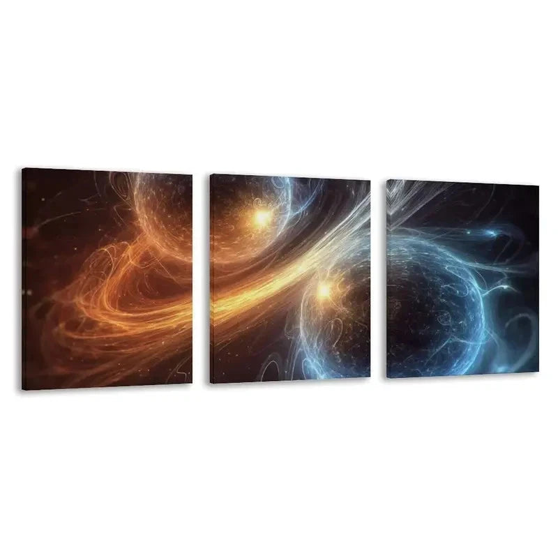 3pcs Glowing Neon & Orange Spherical Shapes  Wall Art Set Canvas Framed 40x60cm - High Quality Print 100% Australian Made Wall Canvas Ready to Hang - Bella Home Decor