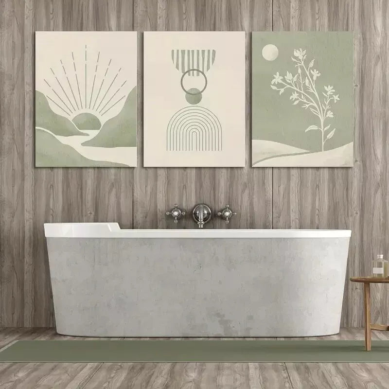3pcs Sage Green Mid Century Modern Art Canvas Framed 40x60cm - High Quality Print 100% Australian Made Wall Canvas Ready to Hang - Bella Home Decor