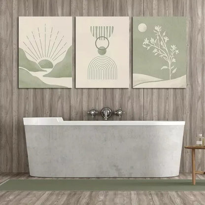 3pcs Sage Green Mid Century Modern Art Canvas Framed 40x60cm - High Quality Print 100% Australian Made Wall Canvas Ready to Hang - Bella Home Decor
