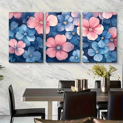 3pcs Forget Me Not Floral Watercolor Metal Print Ready to Hang Art - Bella Home Decor