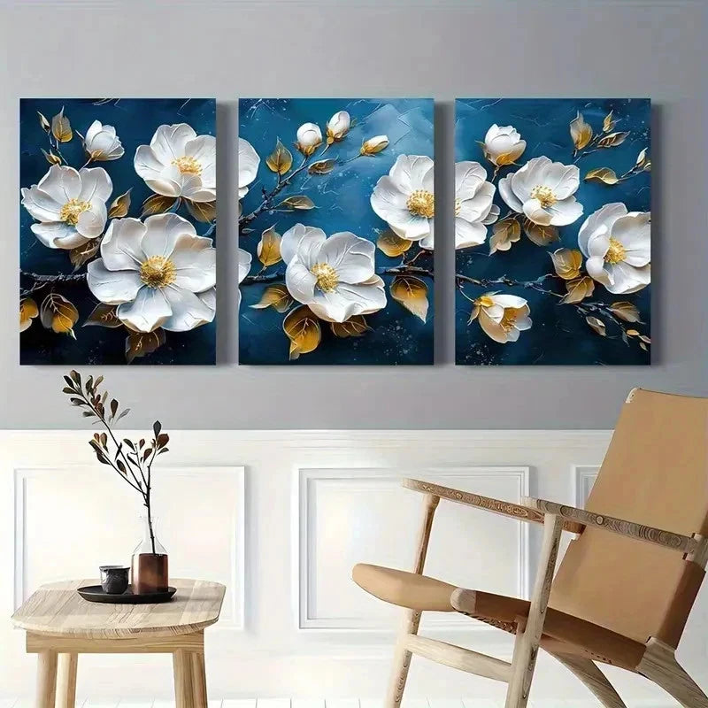 3pcs Elegant White Magnolia Floral Wall Art Set Canvas Framed 60x90cm - High Quality Print 100% Australian Made Wall Canvas Ready to Hang