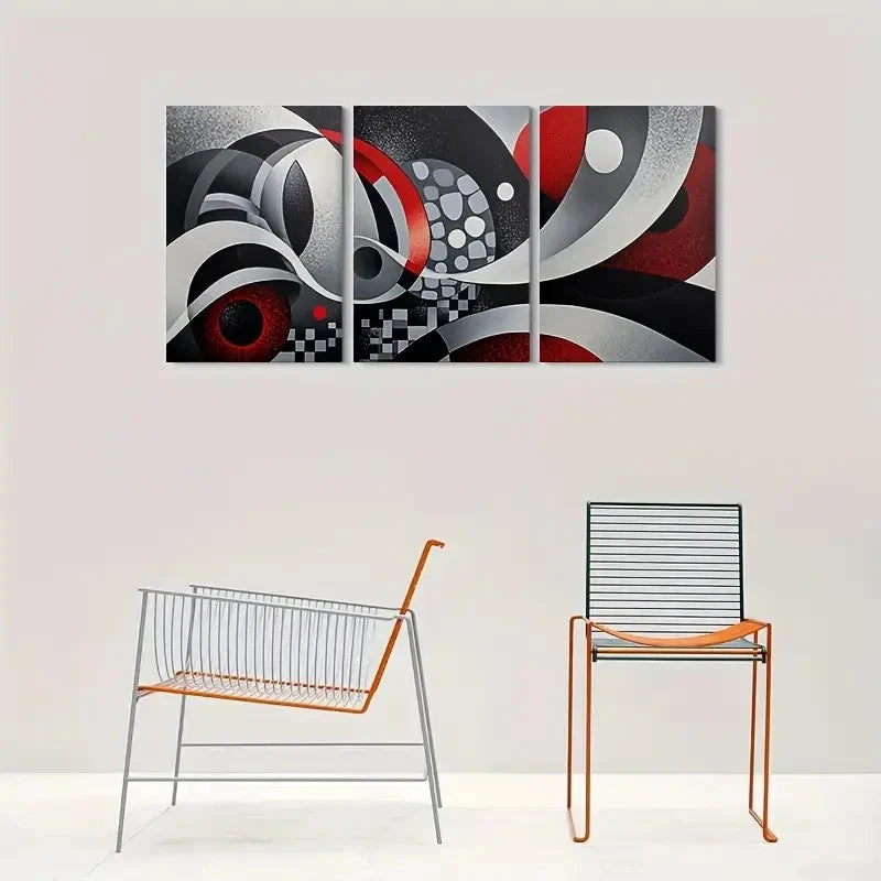 3pcs Black White Red Geometric Wall Art Set Canvas Framed 60x90cm - High Quality Print 100% Australian Made Wall Canvas Ready to Hang