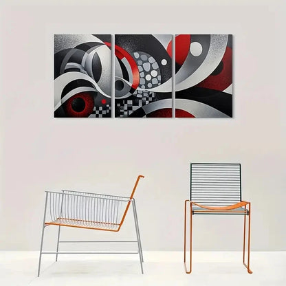 3pcs Black White Red Geometric Wall Art Set Canvas Framed 60x90cm - High Quality Print 100% Australian Made Wall Canvas Ready to Hang