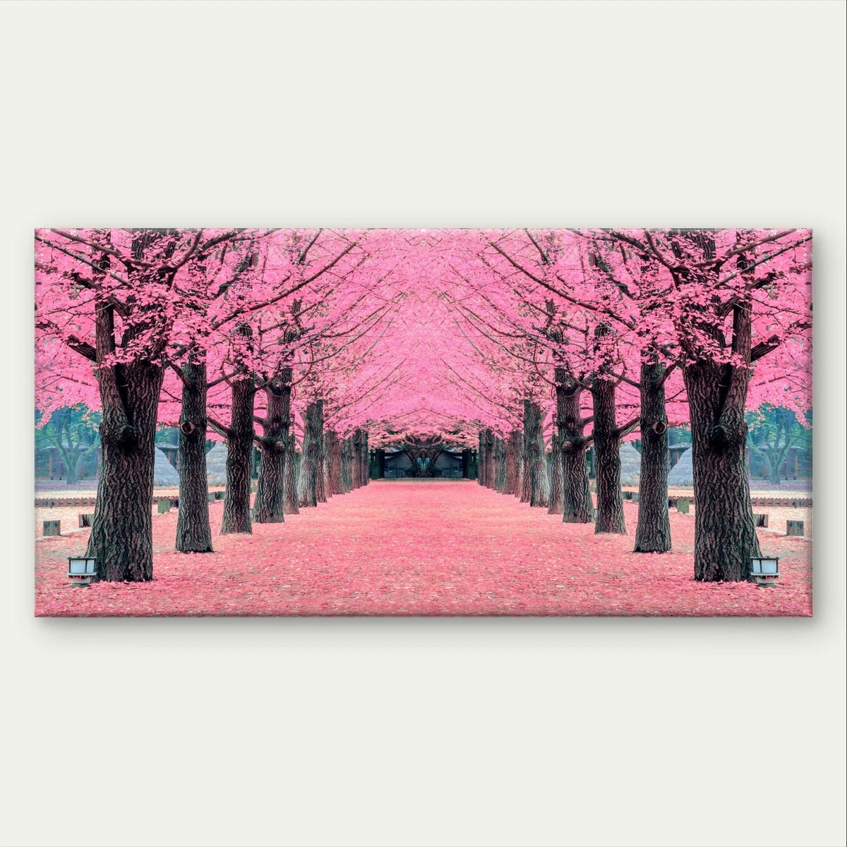 Landscape Pink Cherry Blossom Avenue Wall Art Canvas Office Home Framed 120x60cm