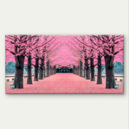 Landscape Pink Cherry Blossom Avenue Wall Art Canvas Office Home Framed 120x60cm