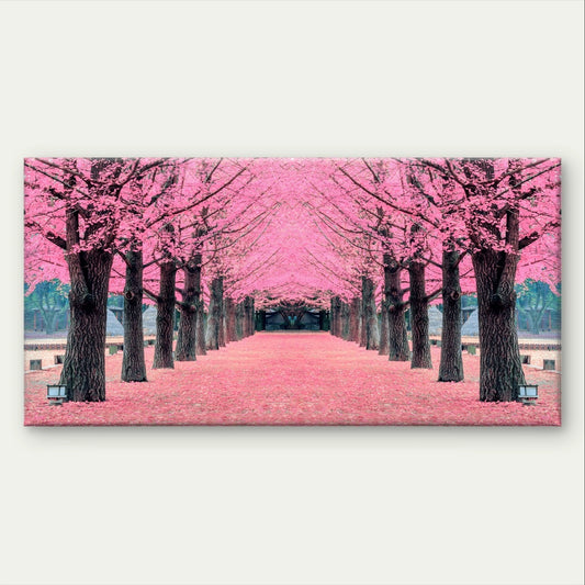 Landscape Pink Cherry Blossom Avenue Wall Art Canvas Office Home Framed 120x60cm