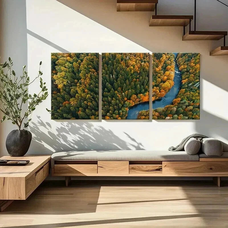 3pcs Nature Scenery Forest Autumn & River  Wall Art Set Canvas Framed 50x70cm - High Quality Print 100% Australian Made Wall Canvas Ready to Hang - Bella Home Decor