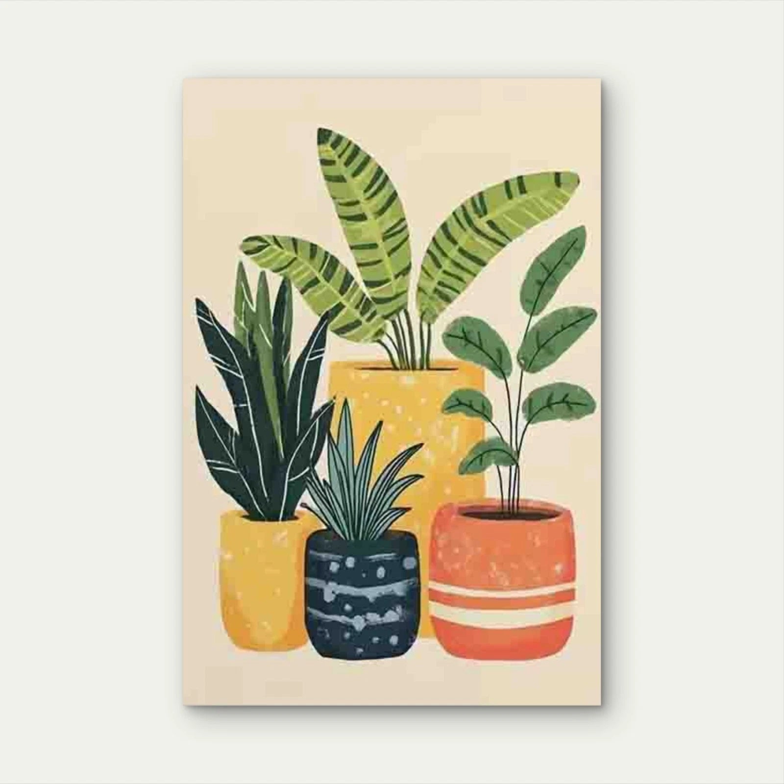 Vibrant Potted Plants in Colorful Vessels Metal Print Ready to Hang - Bella Home Decor