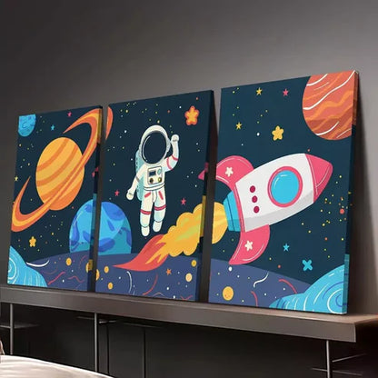 3pcs Vibrant Aesthetic Space-Themed Astronaut Canvas Unframed - High Quality Print 100% Australian Made Wall Canvas