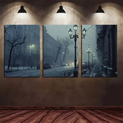 3pcs City in Fog At Night Canvas Unframed - High Quality Print 100% Australian Made Wall Canvas