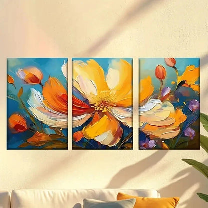 3pcs Flower Paintings with Blue Background  Wall Art Set Canvas Framed 60x90cm - High Quality Print 100% Australian Made Wall Canvas Ready to Hang - Bella Home Decor