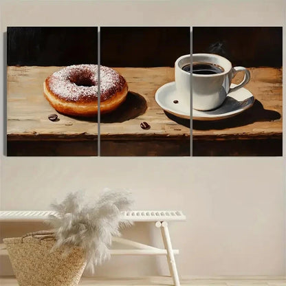 3pcs Coffee & Donut, Realistic Wooden Tabletop Wall Art Set Canvas Framed 60x90cm - High Quality Print 100% Australian Made Wall Canvas Ready to Hang - Bella Home Decor