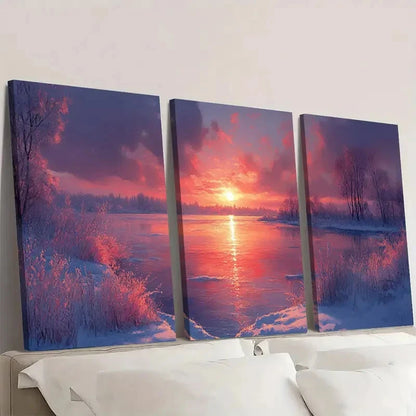 3pcs Winter Landscape with Snowy Trees WL  Wall Art Set Canvas Framed 40x60cm - High Quality Print 100% Australian Made Wall Canvas Ready to Hang