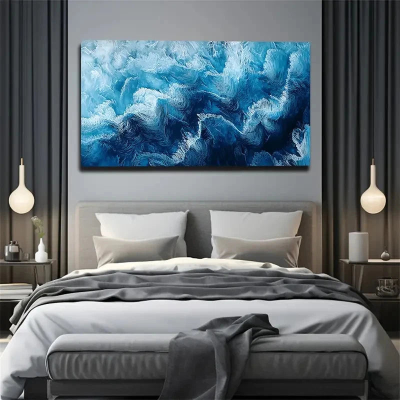Fluid Ice Pattern In Blue Wall Art canvas office home room framed 120x60cm - Bella Home Decor