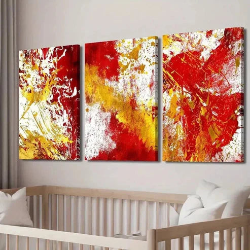 3pcs Red Golden & White Splatter Decor Wall Art Set Canvas Unframed - High Quality Print 100% Australian Made Wall Canvas