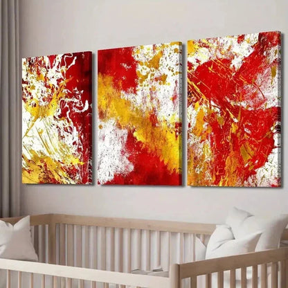 3pcs Red Golden & White Splatter Decor Wall Art Set Canvas Unframed - High Quality Print 100% Australian Made Wall Canvas