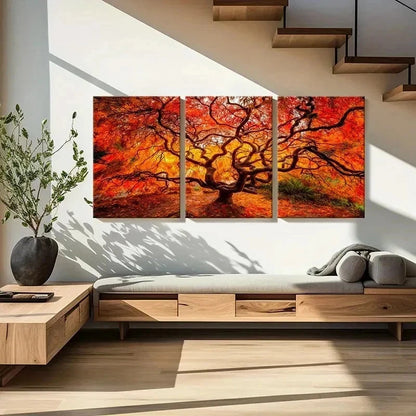 3pcs Red Tree with Branches Landscape Modern Wall Art Set Canvas Framed 40x60cm - High Quality Print 100% Australian Made Wall Canvas Ready to Hang