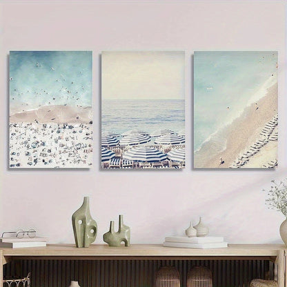 3pcs Blue and White Umbrella Sunshade Metal Print Ready to Hang Art - Bella Home Decor