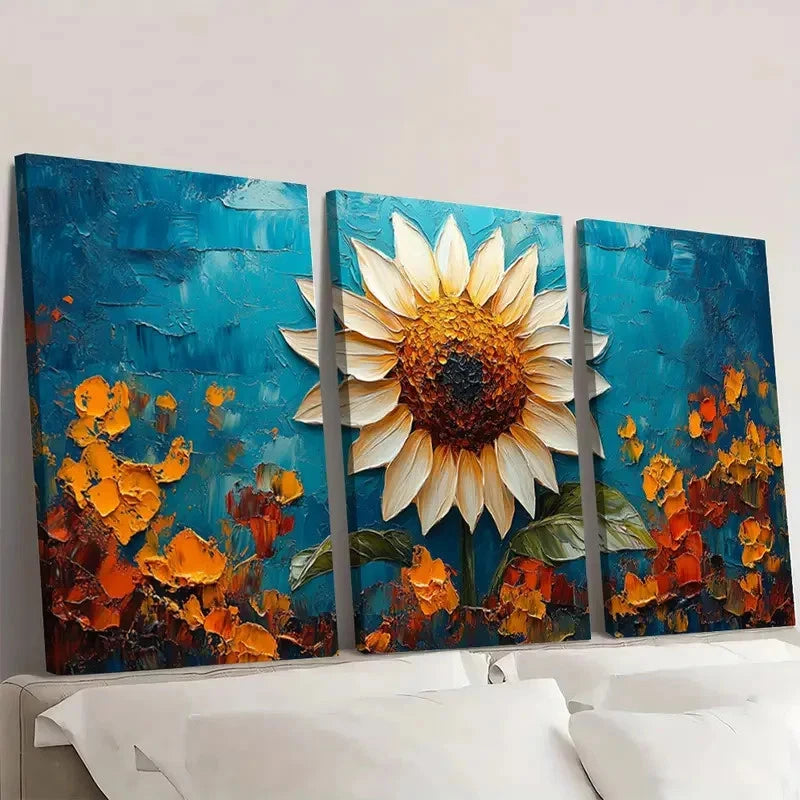 3pcs White Sunflower JH    Wall Art Set Canvas Framed 50x70cm - High Quality Print 100% Australian Made Wall Canvas Ready to Hang - Bella Home Decor