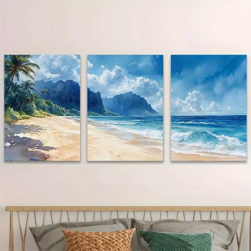 3pcs Bells Australia Tropical Beach   Wall Art Set Canvas Framed 40x60cm - High Quality Print 100% Australian Made Wall Canvas Ready to Hang - Bella Home Decor