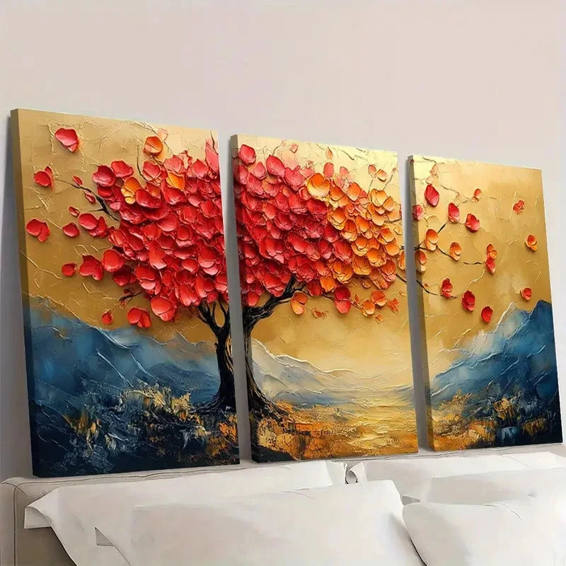 3pcs White & Golden Abstract Tree  WQ Wall Art Set Canvas Framed 40x60cm - High Quality Print 100% Australian Made Wall Canvas Ready to Hang