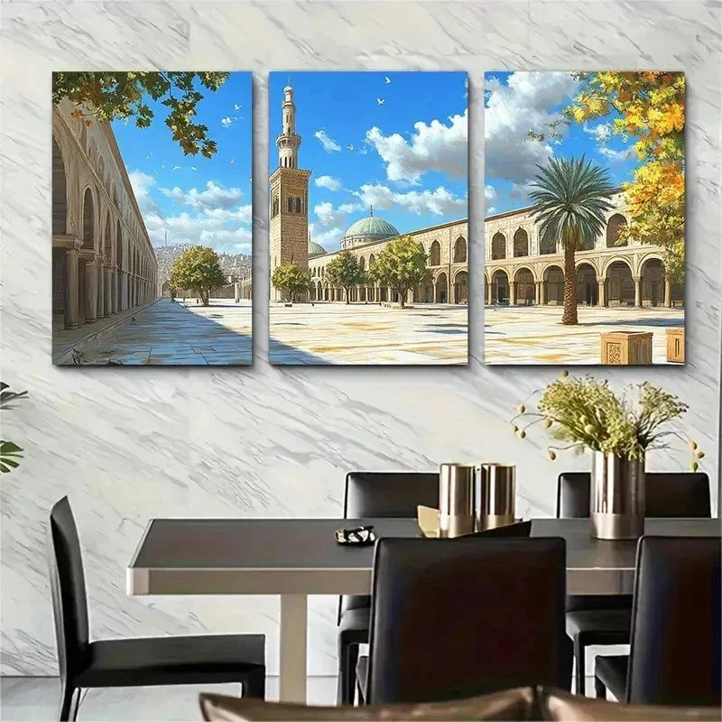 3pcs Damascus Scenic Mosque Décor Perfect Wall Art Set Canvas Framed 60x90cm - High Quality Print 100% Australian Made Wall Canvas Ready to Hang - Bella Home Decor