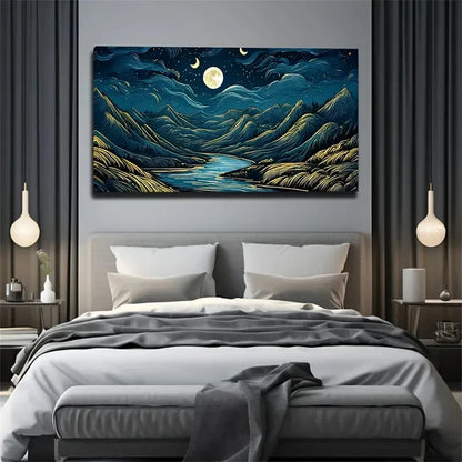 Starry Night Over Mountain Wall Art Canvas Office Home Room Framed 120x60cm