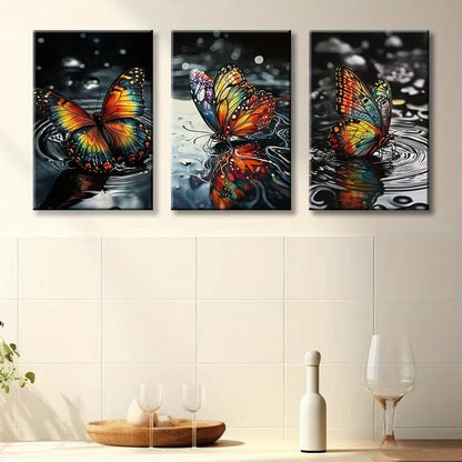 3pcs Butterfly Design with Vibrant Accent Wall Art Set Canvas Framed 50x70cm - High Quality Print 100% Australian Made Wall Canvas Ready to Hang - Bella Home Decor