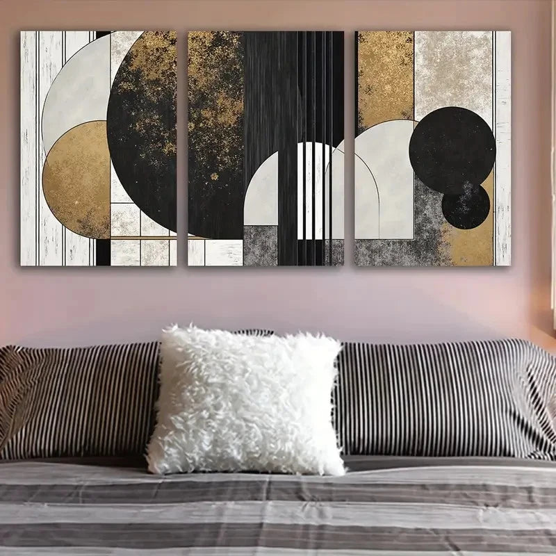 3pcs Black And White Abstraction Metal Print Ready to Hang Art - Bella Home Decor