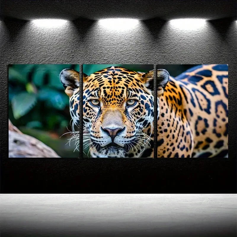 3pcs Vibrant Closeup Leopard Jungle Theme Metal Print Ready to Hang Art - Bella Home Decor
