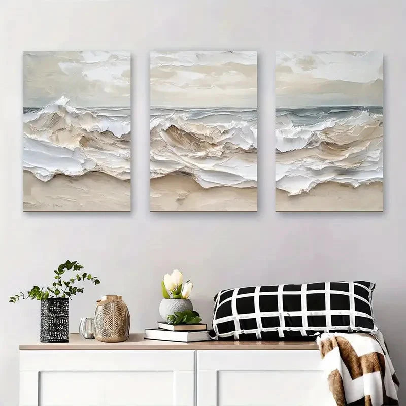 3pcs Beach Seascape Contemporary Home Wall Art Set Canvas Framed 40x60cm - High Quality Print 100% Australian Made Wall Canvas Ready to Hang - Bella Home Decor