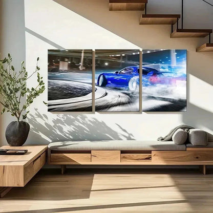 3pcs Modern Sports Supercar Drifting Print Wall Art Set Canvas Framed 50x70cm - High Quality Print 100% Australian Made Wall Canvas Ready to Hang