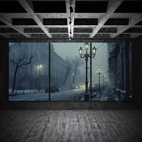 3pcs City in Fog At Night Canvas Unframed - High Quality Print 100% Australian Made Wall Canvas