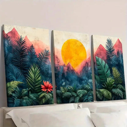 3pcs Leaf Collage Abstract Shapes LC    Wall Art Set Canvas Framed 60x90cm - High Quality Print 100% Australian Made Wall Canvas Ready to Hang