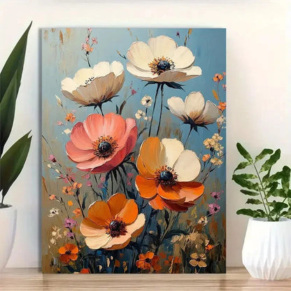 Beautiful Peach White Blue Botanical Painting 40x60cm Metal Print Ready to Hang