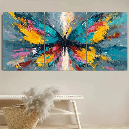 3pcs Multicolor Butterflies on Light Blue Wall Art Set Canvas Framed 50x70cm - High Quality Print 100% Australian Made Wall Canvas Ready to Hang
