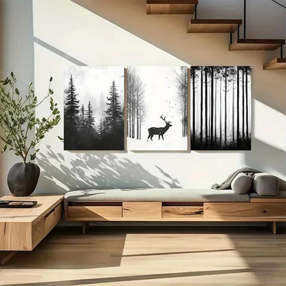 3pcs Deer in Winter Forest Nature Design Metal Print Ready to Hang Art - Bella Home Decor
