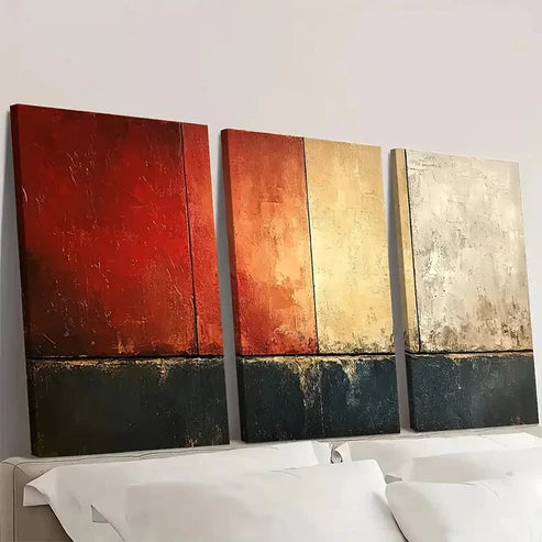 3pcs Brown & Beige Geometric Abstract Texture  Wall Art Canvas Unframed - High Quality Print 100% Australian Made Wall Canvas - Bella Home Decor