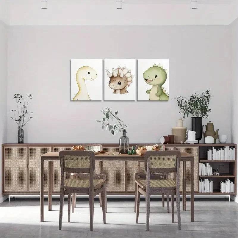 3pcs Cute Animal Dinosaur Series Metal Print Ready to Hang Art - Bella Home Decor
