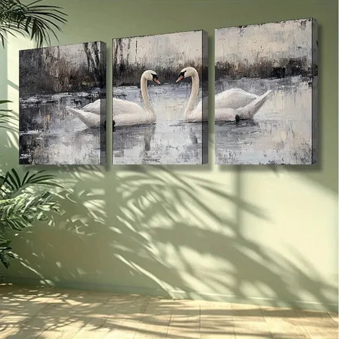 3pcs Water Swan Animal Wall Art Set Canvas Unframed - High Quality Print 100% Australian Made Wall Canvas
