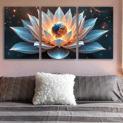 3pcs Lotus Flower Blooming Design Wall Art Set Canvas Framed 60x90cm - High Quality Print 100% Australian Made Wall Canvas Ready to Hang