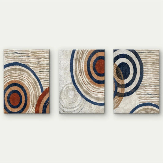 3pcs Modern Abstract Geometric Beige Circles Wall Art Set Canvas Framed 40x60cm - High Quality Print 100% Australian Made Wall Canvas Ready to Hang