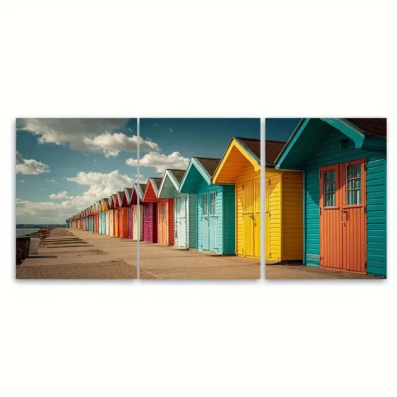 3pcs Cleethorpes Travel Illustration Wall Art Set Canvas Framed 60x90cm - High Quality Print 100% Australian Made Wall Canvas Ready to Hang - Bella Home Decor